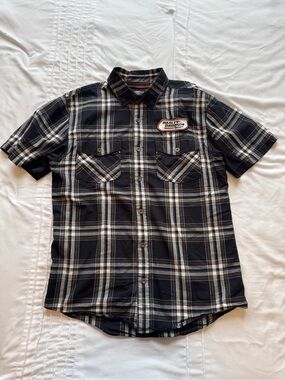 Harley-Davidson Black and White Plaid Short-Sleeve Button-Down Shirt